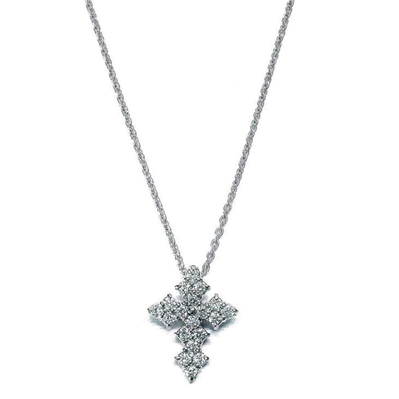 18K WHITE GOLD TINY TREASURES SMALL DIAMOND CROSS NECKLACE. 0.17CTW