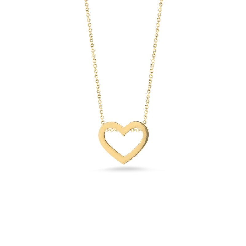18K YELLOW GOLD TINY TREASURES HEART OUTLINE NECKLACE. 