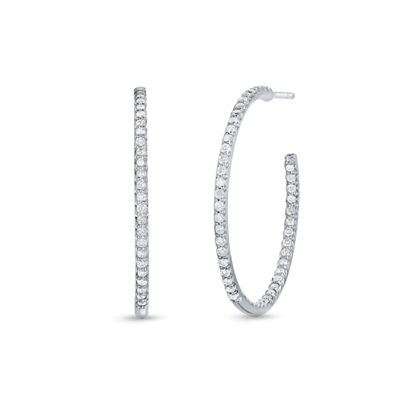 18K WHITE GOLD PERFECT DIAMOND HOOP CLASSIC INSIDE/OUTSIDE OPEN BACK EARRINGS. DIAMOND 0.98CTS