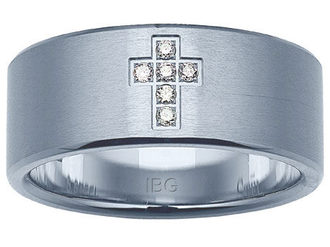 Stainless Steel Cross Ring Size 10 With 6=0.06Tw Round Diamonds