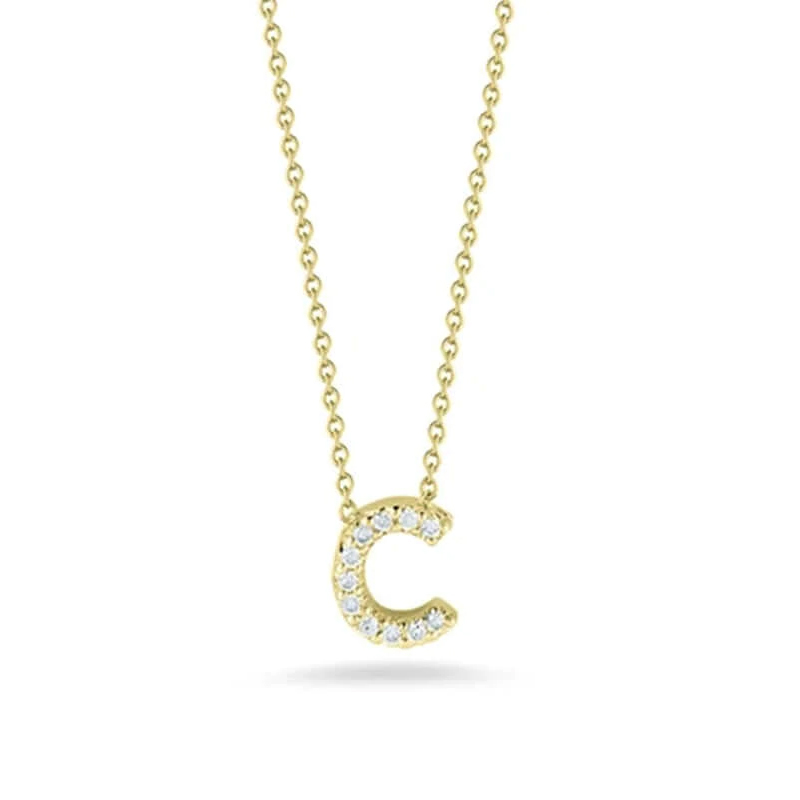 18K Yellow Coin Tiny Treasures Diamond Love Letter C Necklace. .05ctw