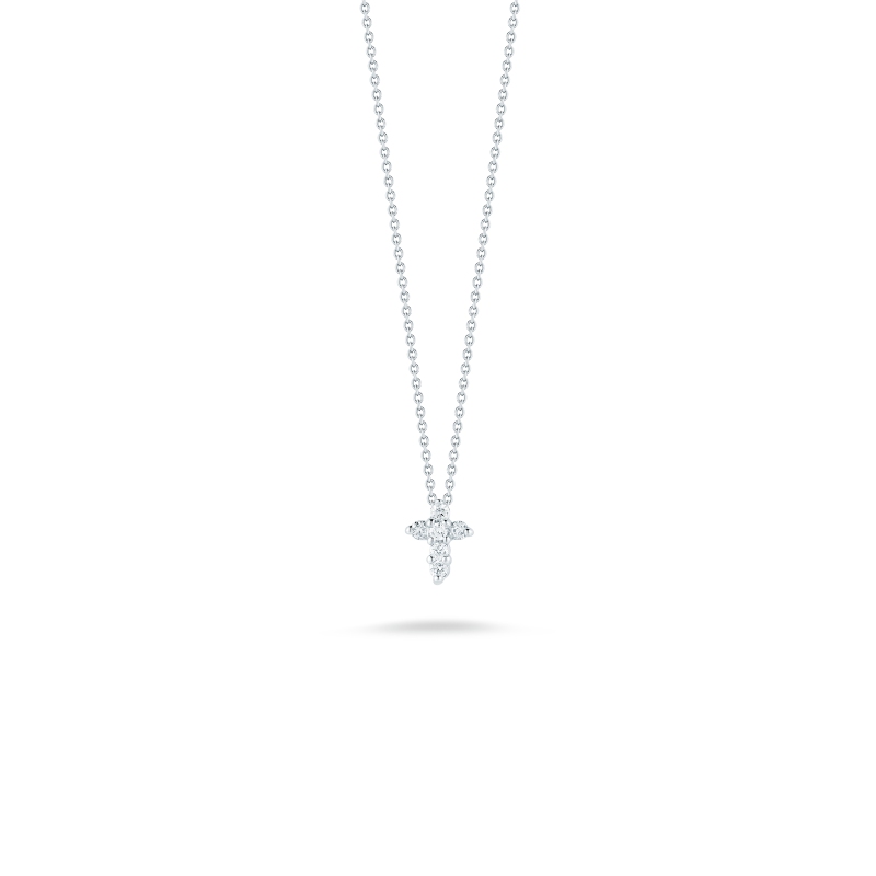 18K White Gold Tiny Treasures Diamond Baby Cross Necklace. 