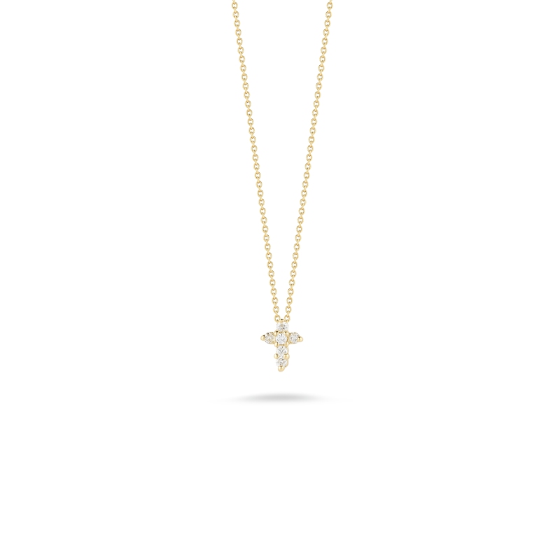 18K YG 18" cable chain w/baby dia cross. 