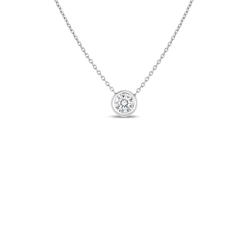 Roberto Coin 18K White Gold Diamonds by the Inch Bezel Set Solitaire Necklace. 