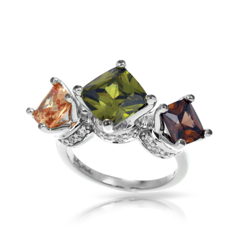 Destiny Collection In Sterling Silver Cz.Cham Cz.Green/Cz.Coffee Ring