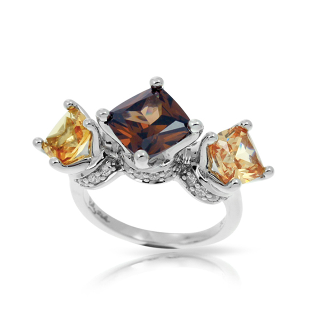 Destiny Collection In Sterling Silver Cz.Cham Cz.Coffee/Cz.Yellow Ring