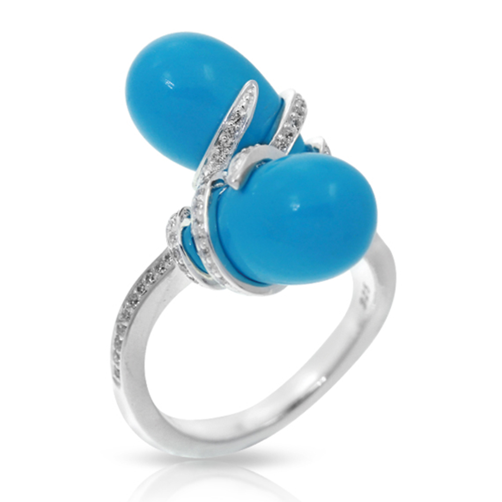 Eden Collection In Sterling Silver /Syn. Turquoise/Cz.White Ring