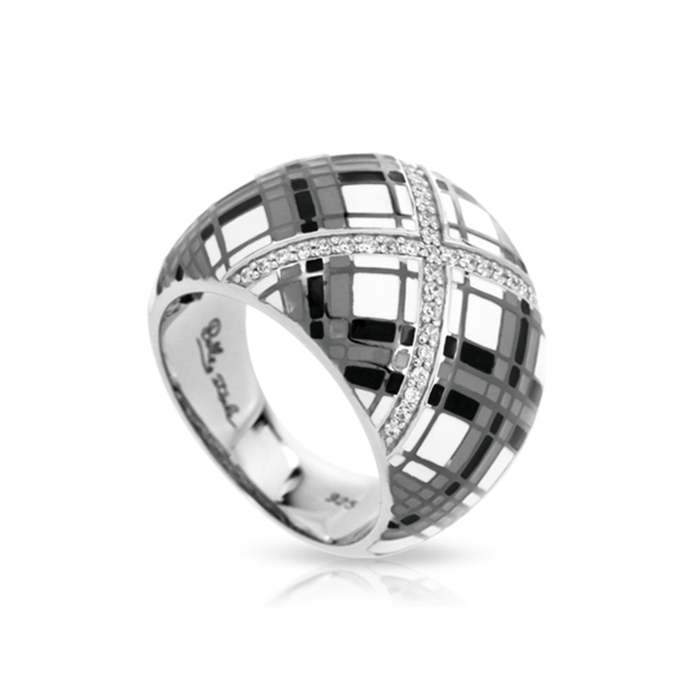 Tartan Collection In Sterling Silver White /Gray/Blken/Cz Ring