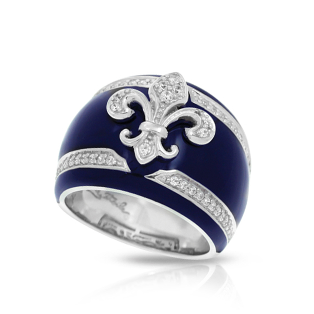 Fleur De Lis Collection In Sterling Silver Blue/En/White /Cz Ring