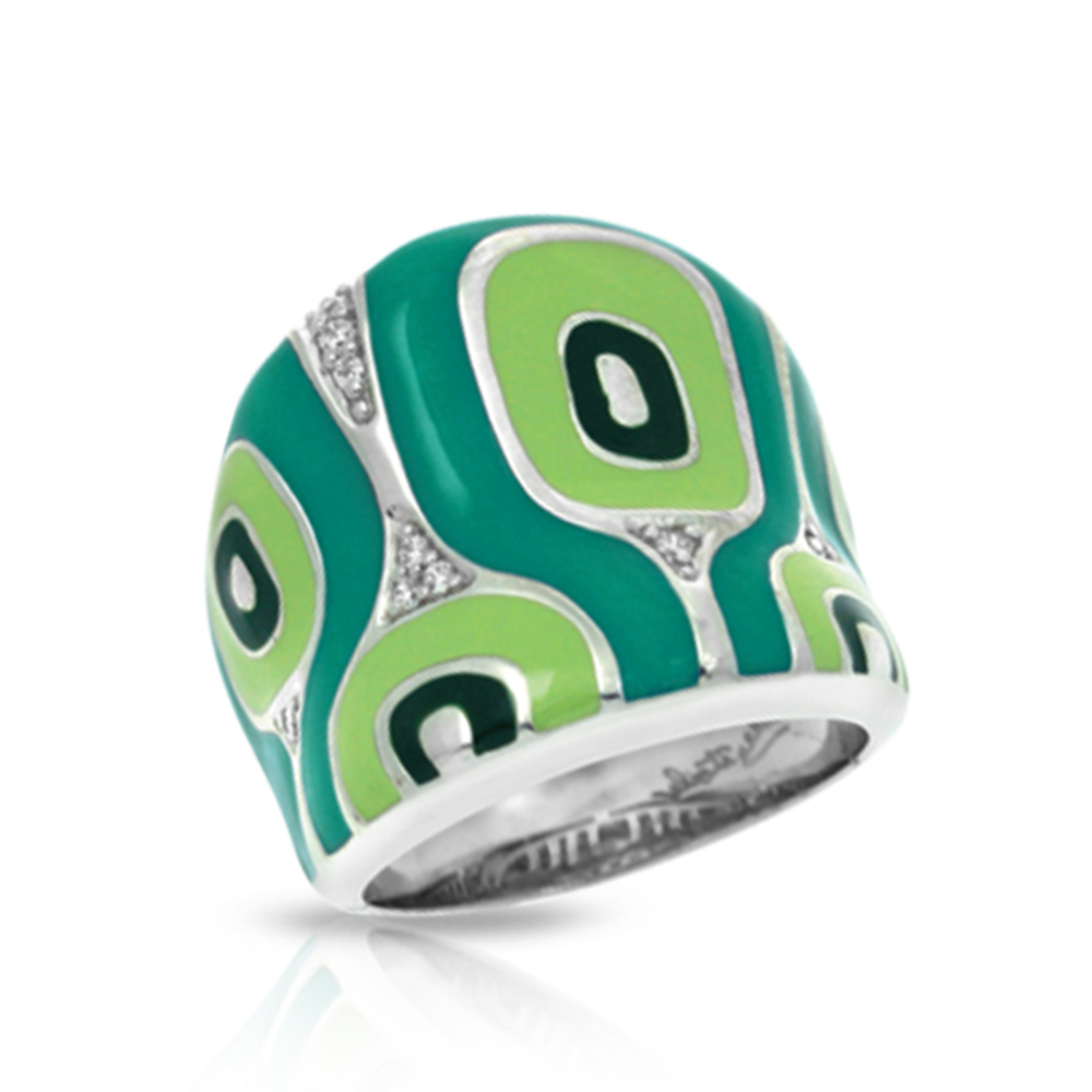 Moda Collection In Sterling Silver Green/En/White /Cz Ring