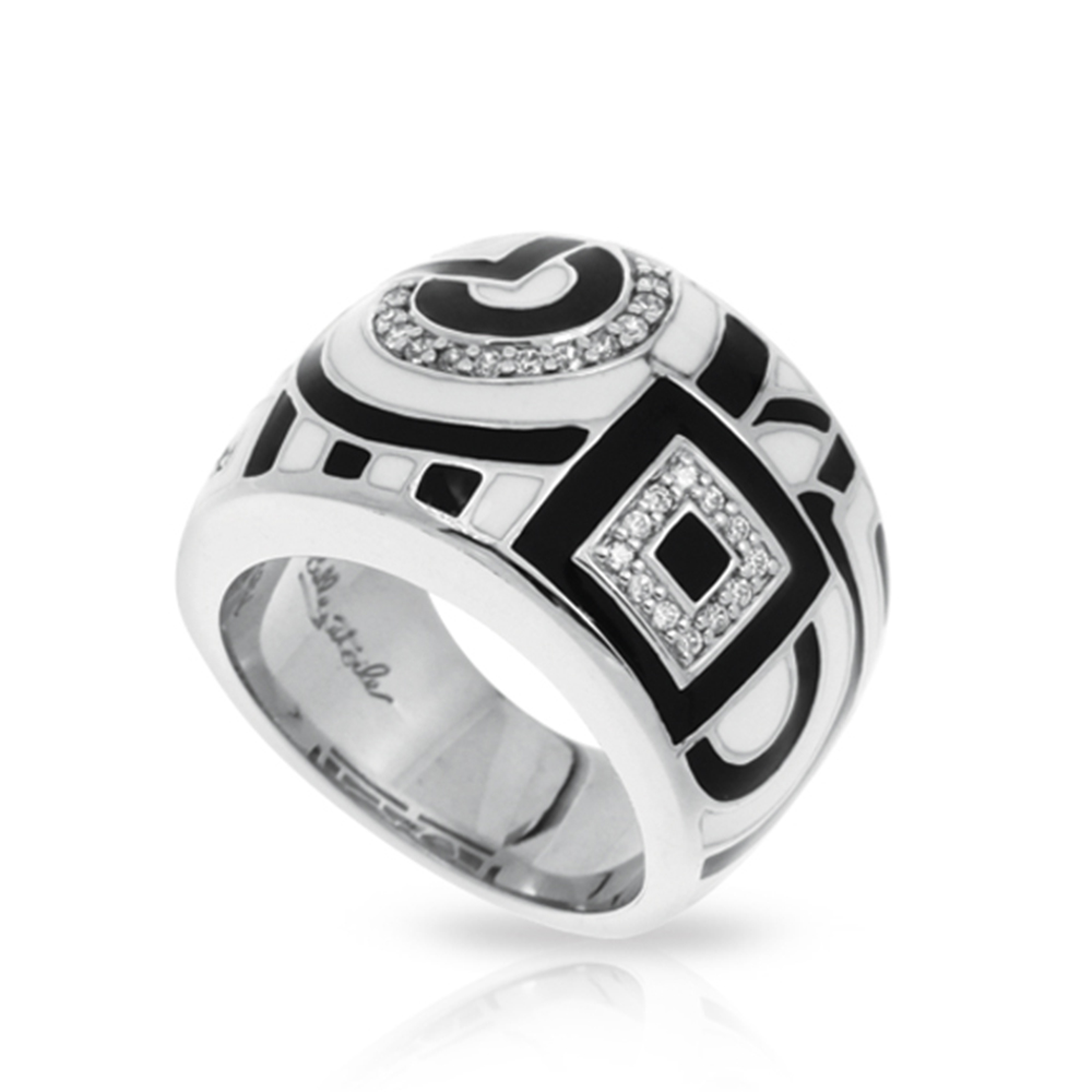 Geometrica Collection In Sterling Silver Blk_White /En/White /Cz Ring