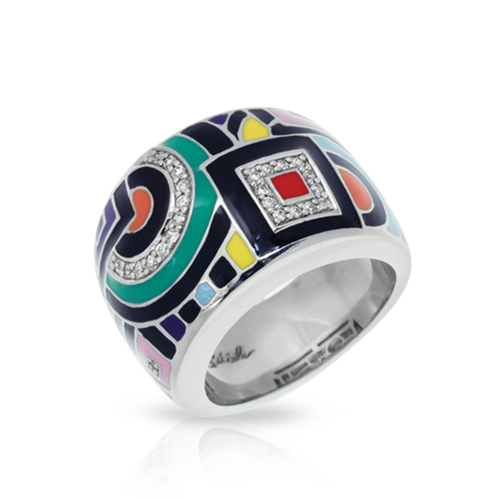 Geometrica Collection In Sterling Silver Multi/En/White /Cz Ring