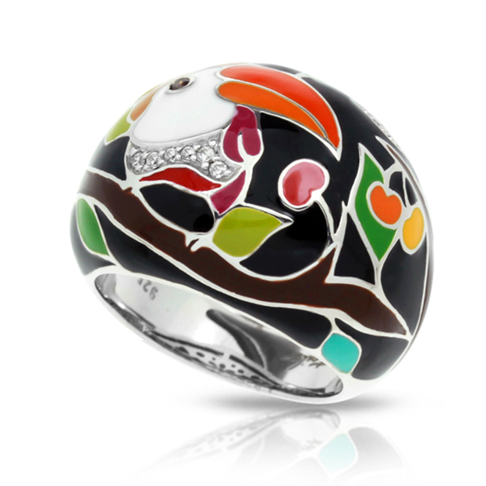 Love Collection In Toucan Sterling Silver Black/En White /Cz Ring