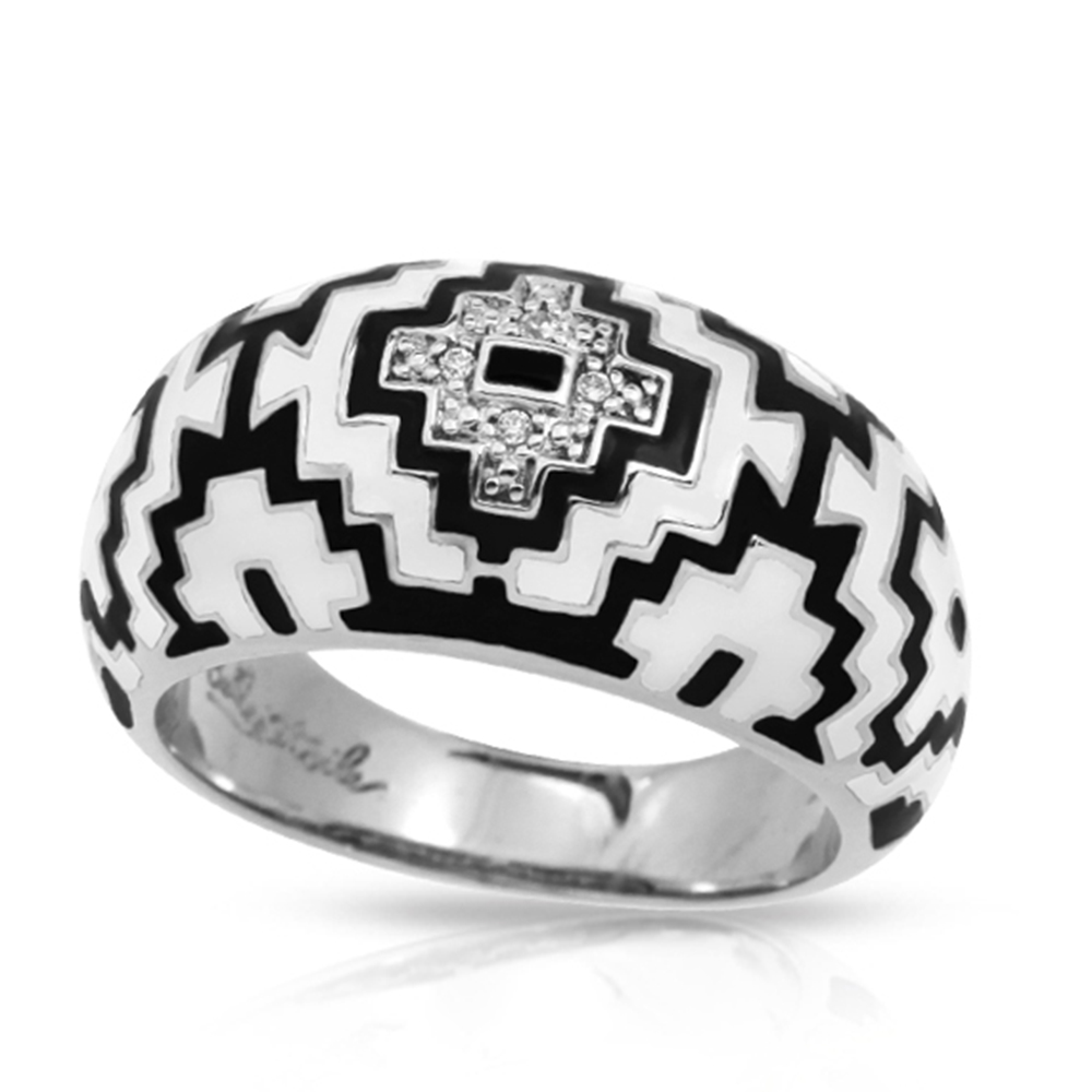 Aztec Collection In Sterling Silver Blk/White /En_White /Cz Ring