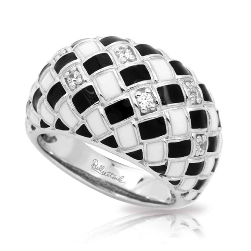 Harlequin Collection In Sterling Silver En_Blk/White _Cz Ring