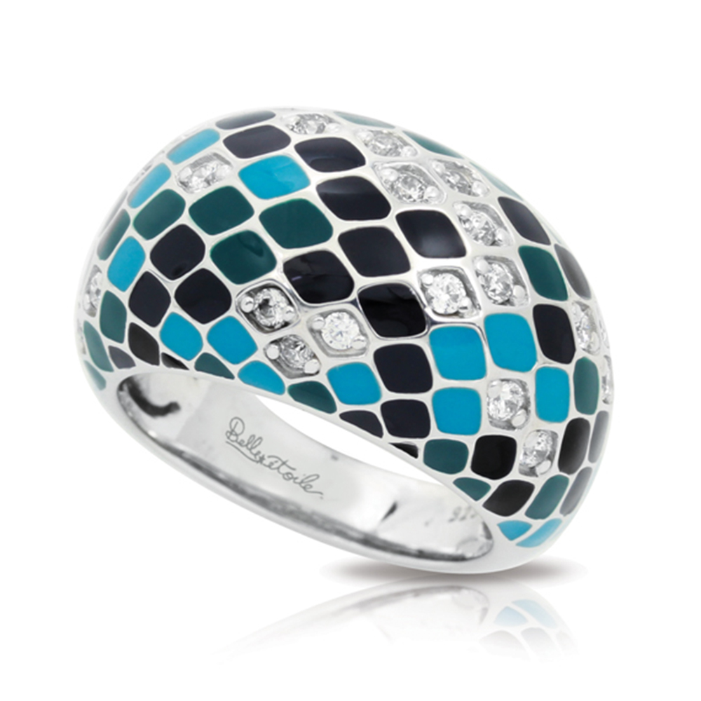 Snakeskin Collection In Ss En_Teal/Cz_White Ring
