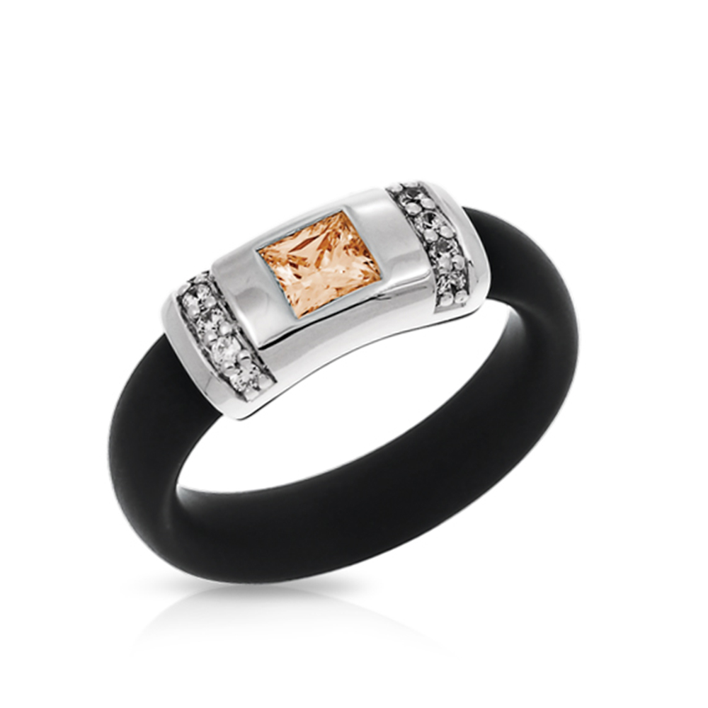 Celine Collection In Sterling Silver Blk/Ru/Champ/Cz Ring