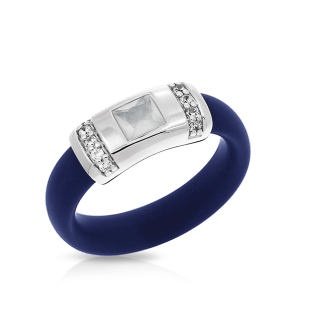 Celine Collection In Sterling Silver /Blue/Ru/ Milkstone/Cz Ring