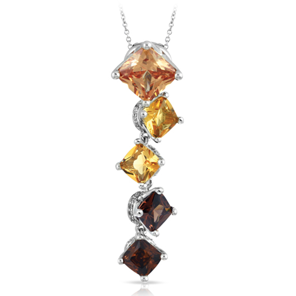 Destiny Collection In Sterling Silver Cz.Cham Cz.Coffee/Cz.Yellow Pendant