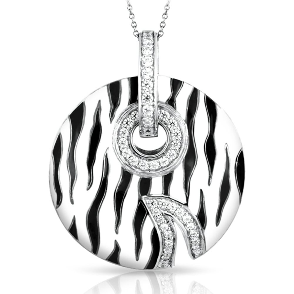 Tigris Collection In Sterling Silver Black/Whiteen/Cz Pendant