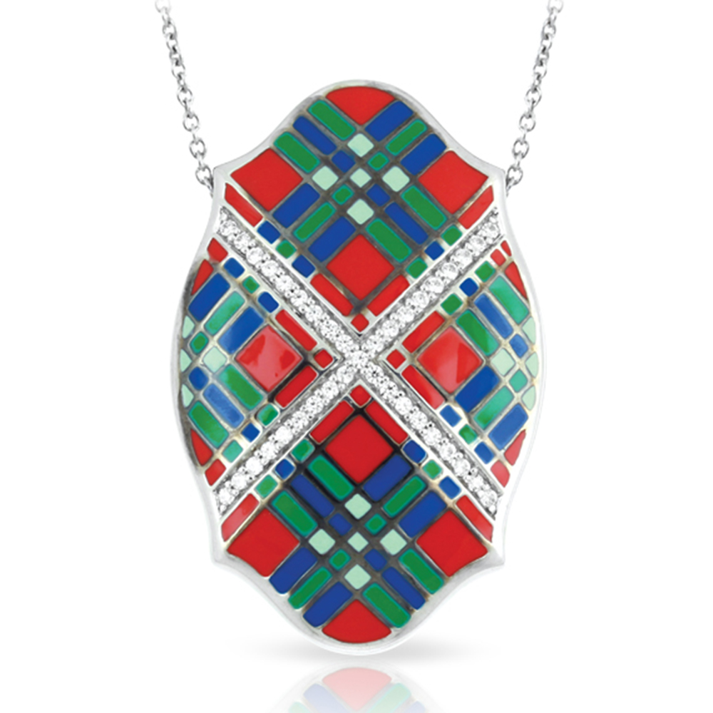 Tartan Collection In Sterling Silver Red/Blue/Grnten/Cz Pendant