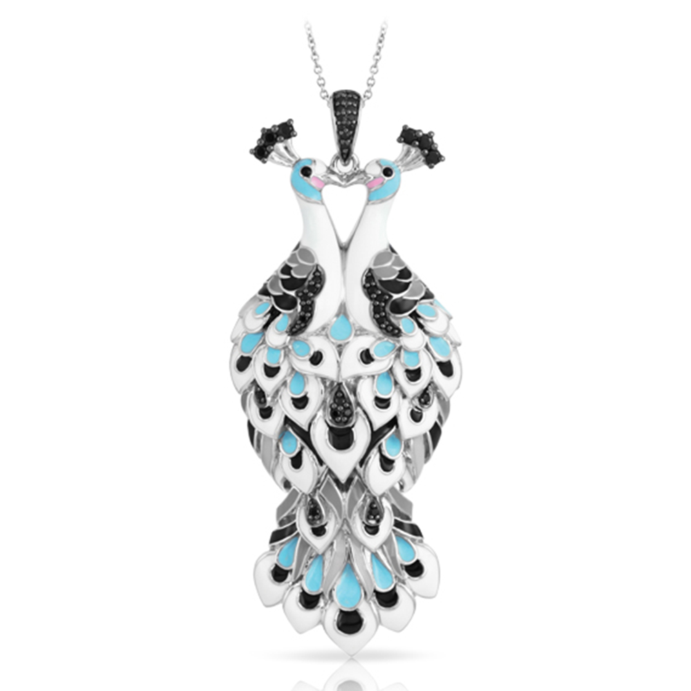 Love In Plume Collection In Sterling Silver White /Blueen/Cz.Black Pendant