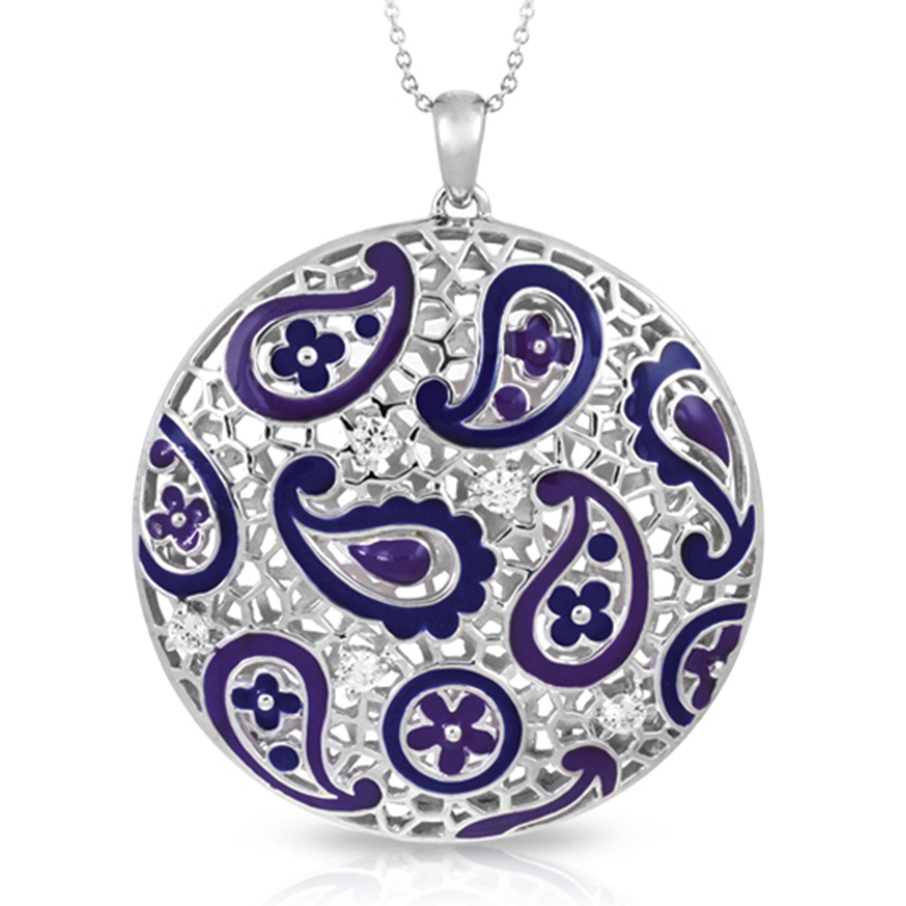 Koyari Collection In Sterling Silver Purple &Blue/En/White /Cz Pendant