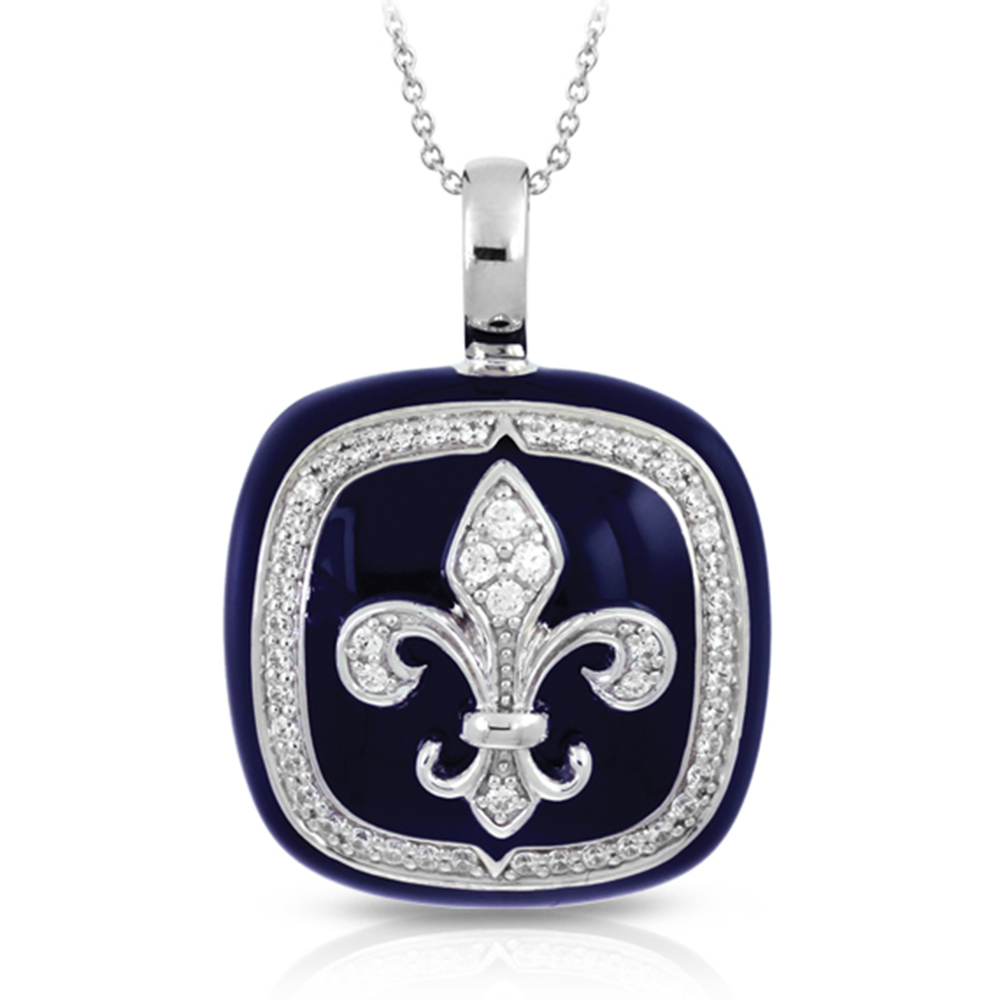 Fleur De Lis Collection In Sterling Silver Blue/En/White /Cz Pendant