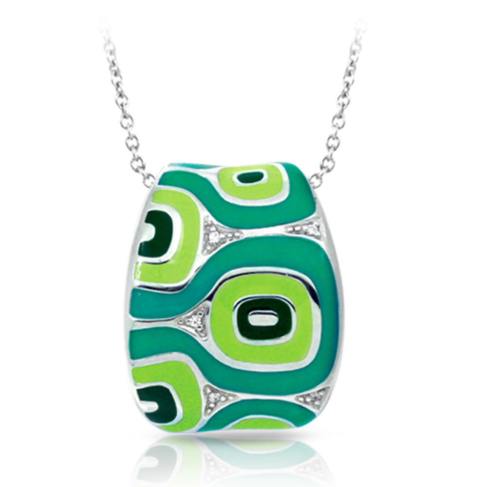 Moda Collection In Sterling Silver Green/En/White /Cz Pendant