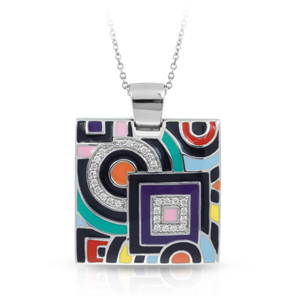 Geometrica Collection In Sterling Silver Multi/En/White /Cz Pendant