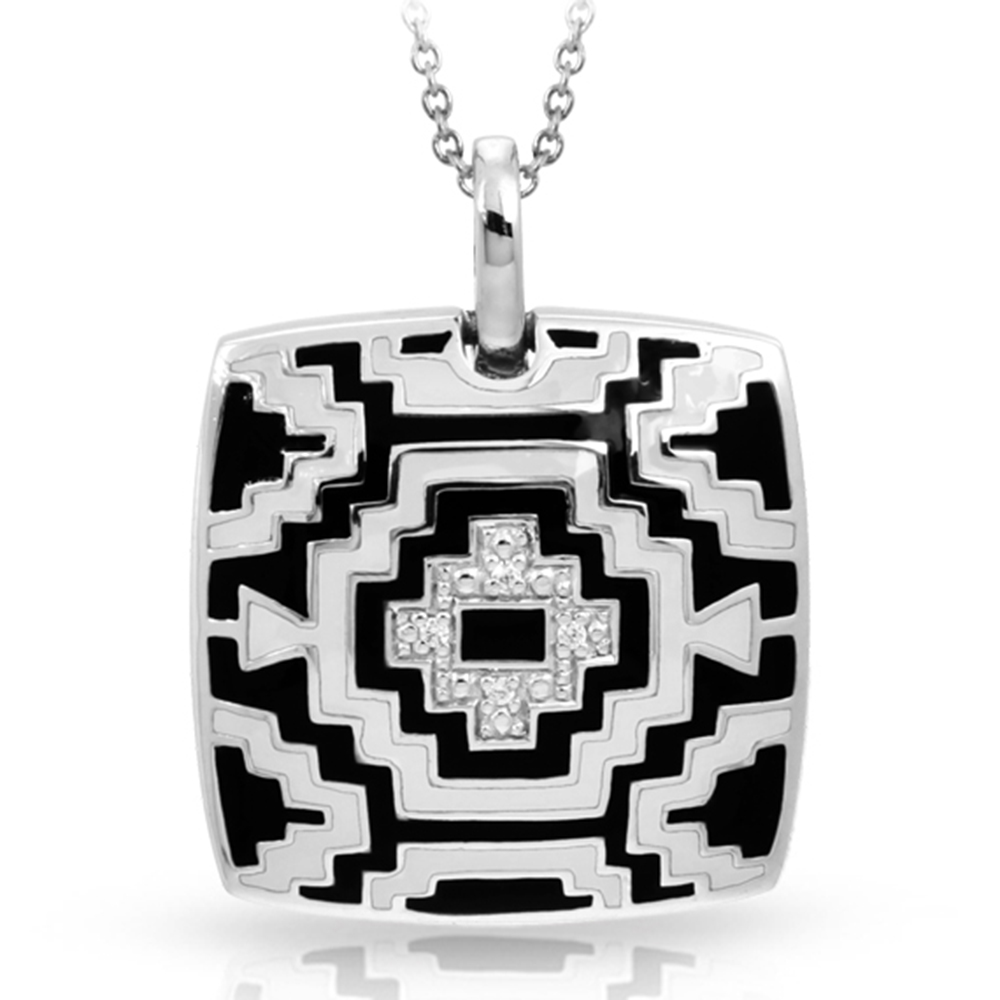 Aztec Collection In Sterling Silver Blk/White /En_White /Cz Pendant