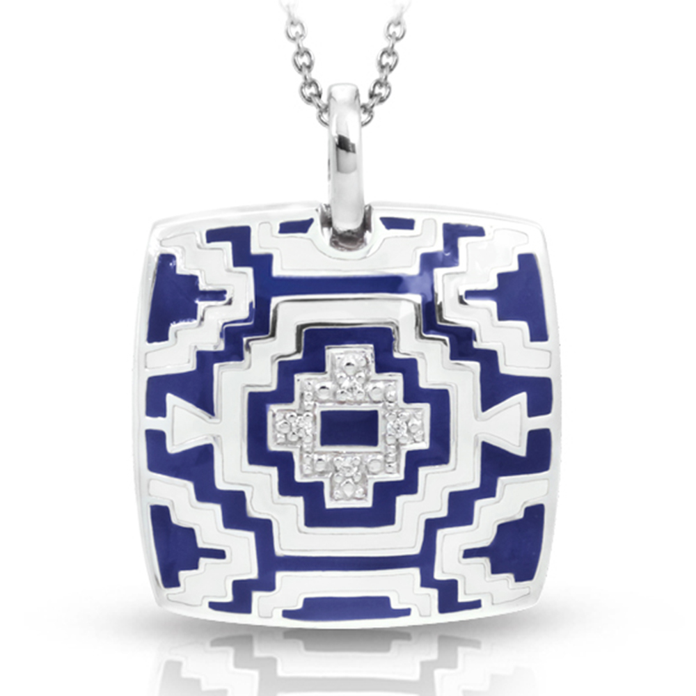 Aztec Collection In Sterling Silver Blue/White En_White /Cz Pendant