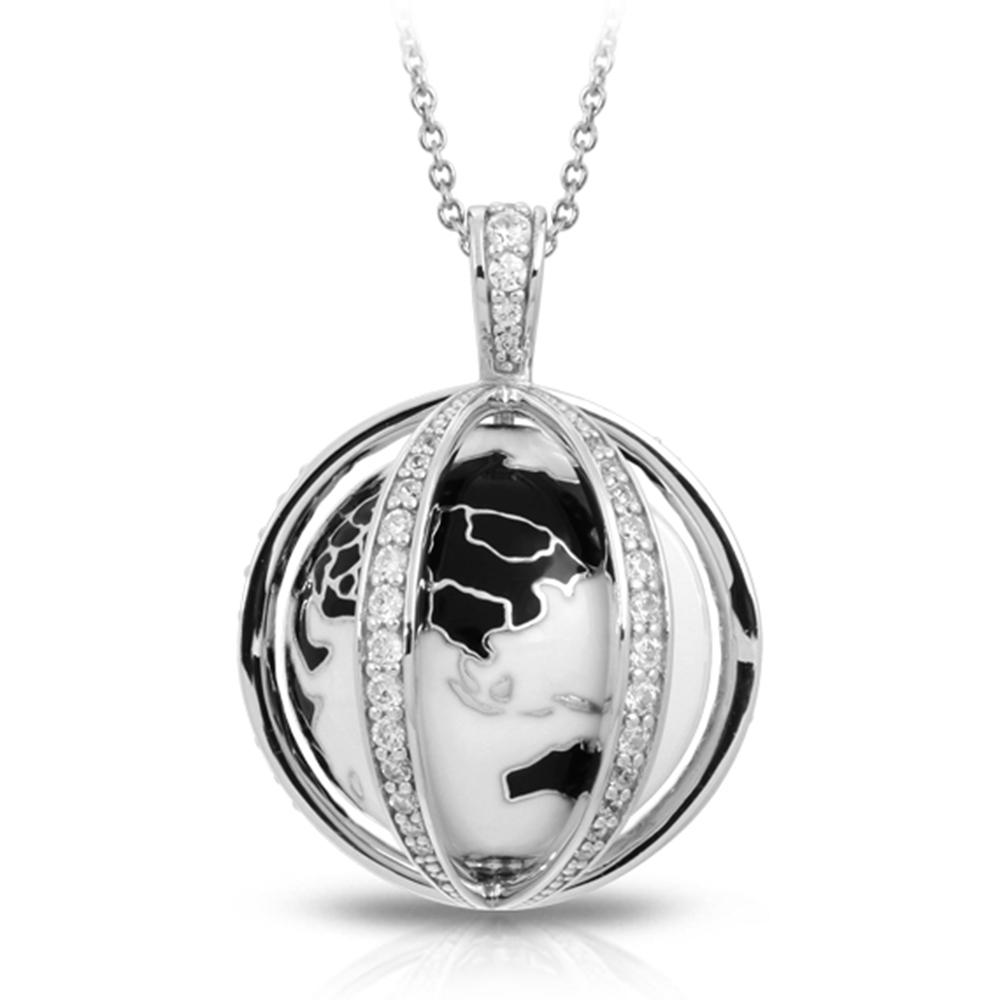 My World Collection In Sterling Silver Blk/White _White /Cz Pendant