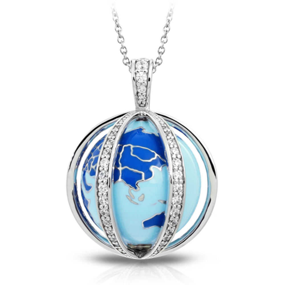 My World Collection In Sterling Silver Blue/White /En_White /Cz Pendant