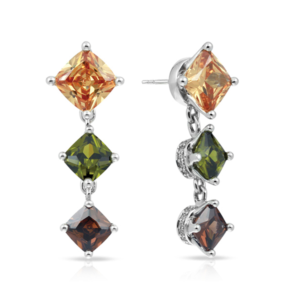 Destiny Collection In Sterling Silver Cz.Cham Cz.Green/Cz.Coffee Earring