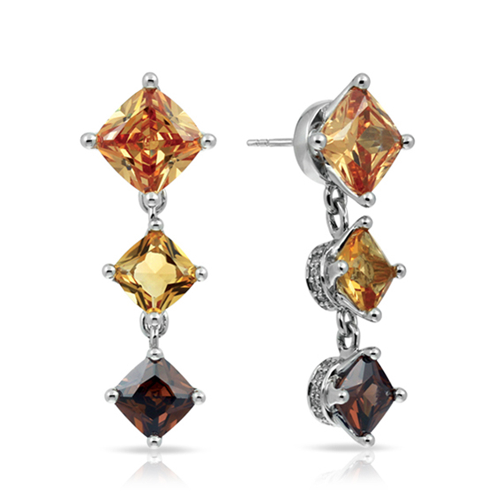 Destiny Collection In Sterling Silver Cz.Cham Cz.Coffee/Cz.Yellow Earring