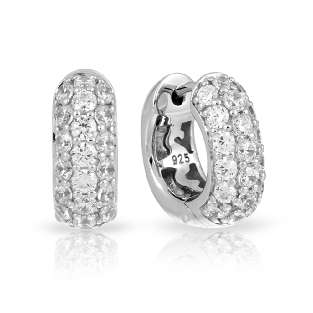 Pav_ Collection In Square Sterling Silver White/Cz Earring