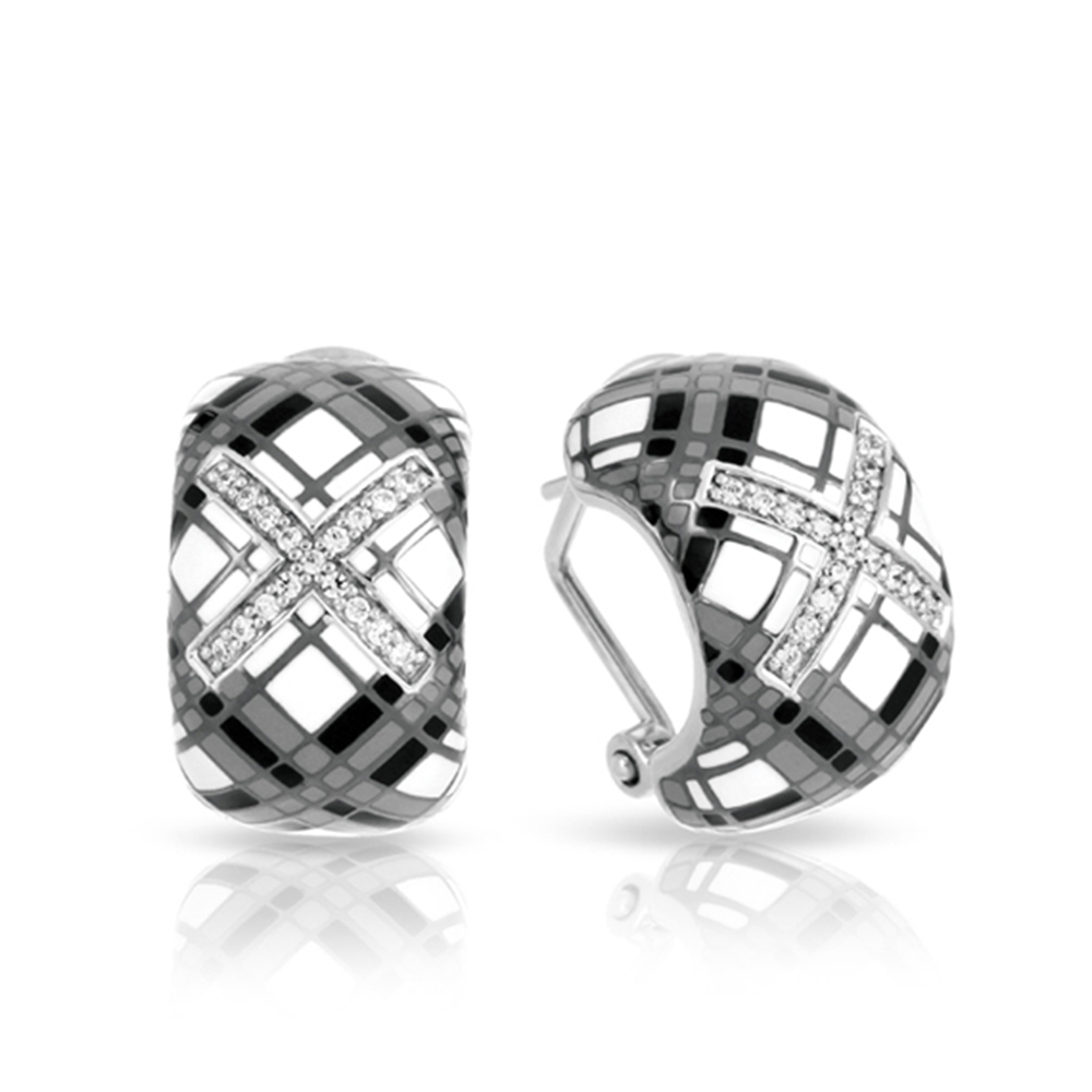 Tartan Collection In Sterling Silver White /Gray/Blken/Cz Earring