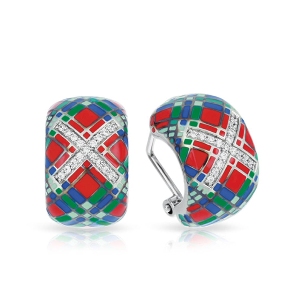 Tartan Collection In Sterling Silver Red/Blue/Grnten/Cz Earring