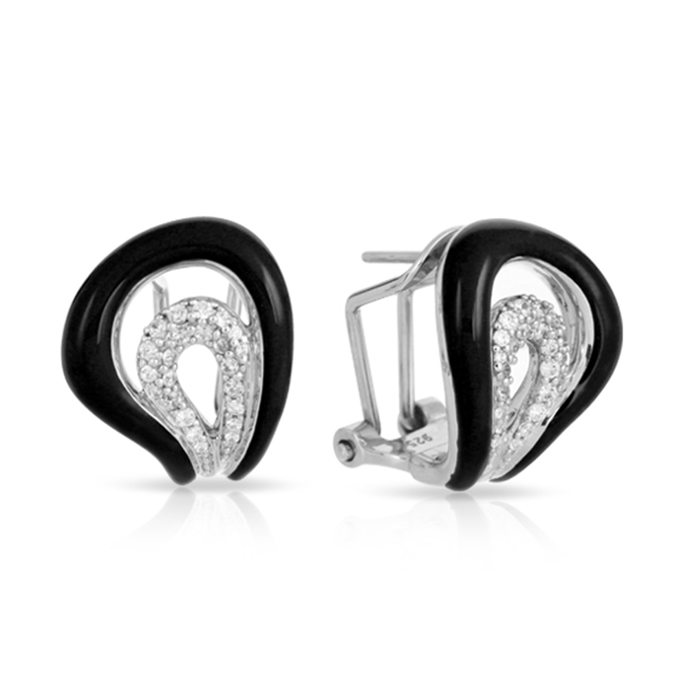 Vapeur Collection In Sterling Silver Blacken/Cz.White Earring