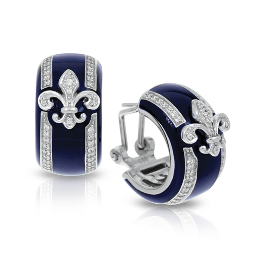 Fleur De Lis Collection In Sterling Silver Blue/En/White /Cz Earring