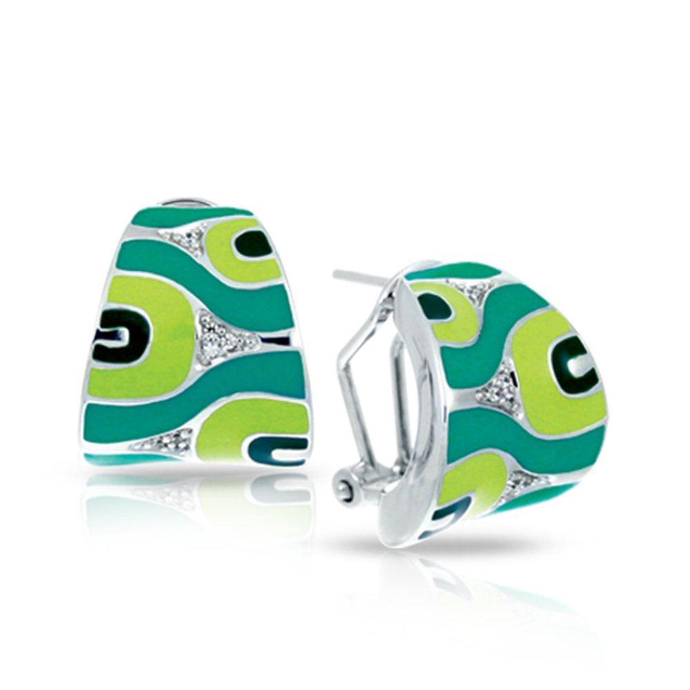 Moda Collection In Sterling Silver Green/En/White /Cz Earring