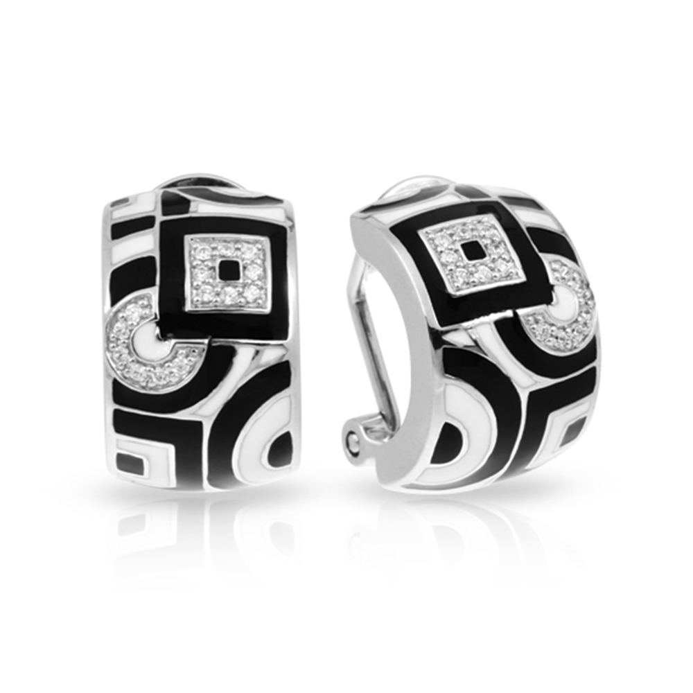 Geometrica Collection In Sterling Silver Blk_White /En/White /Cz Earring