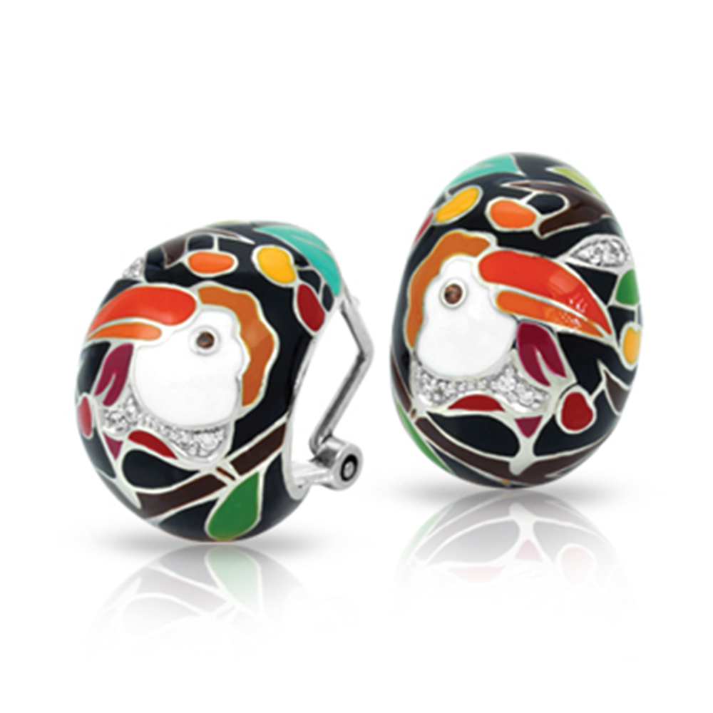 Love Collection In Toucan Sterling Silver Black/En White /Cz Earring