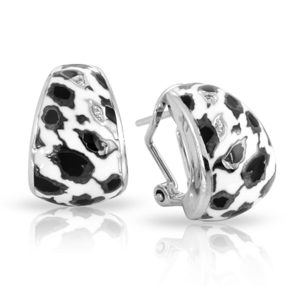 Leopard Collection In Sterling Silver White /Blk_White /Cz Earring