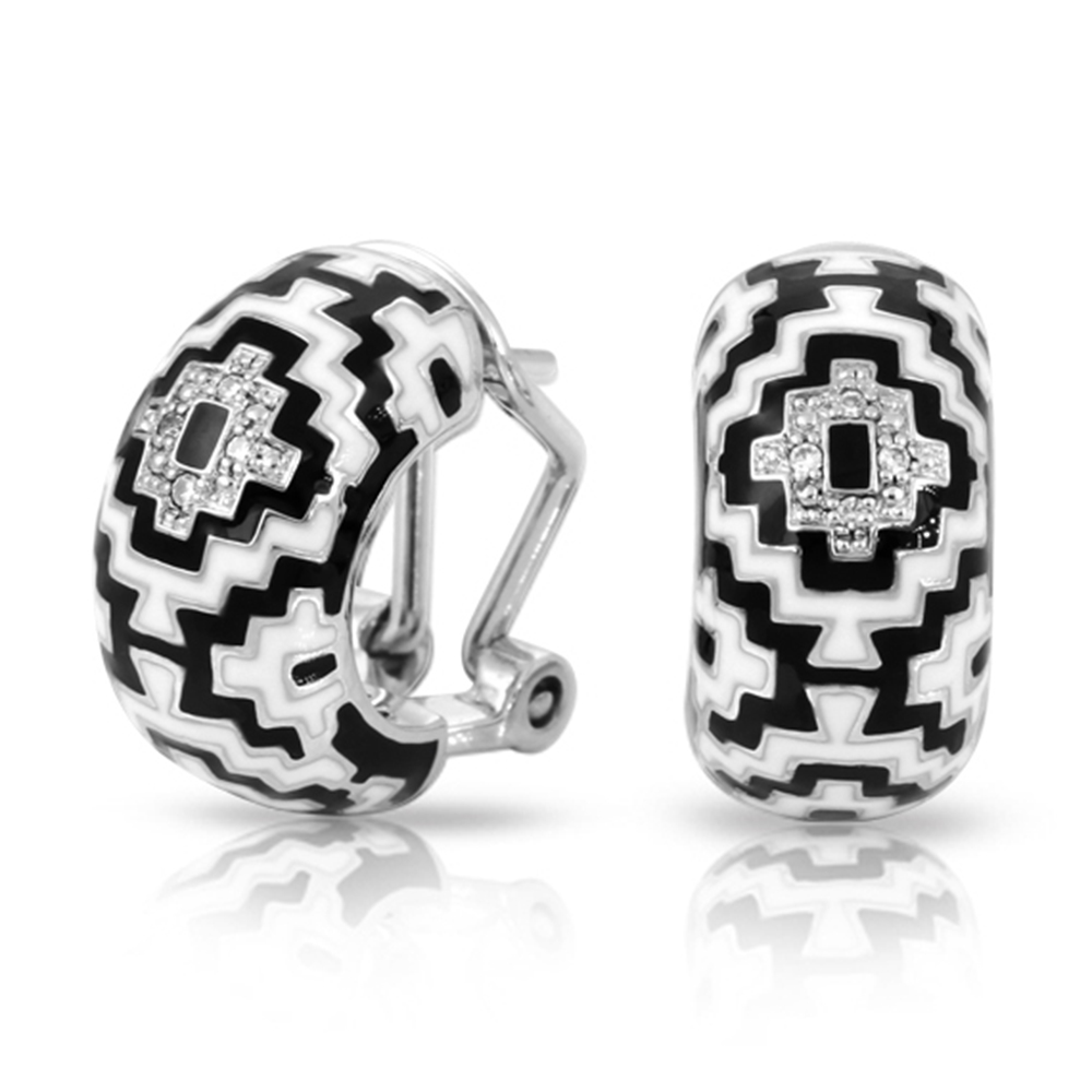 Aztec Collection In Sterling Silver Blk/White /En_White /Cz Earring