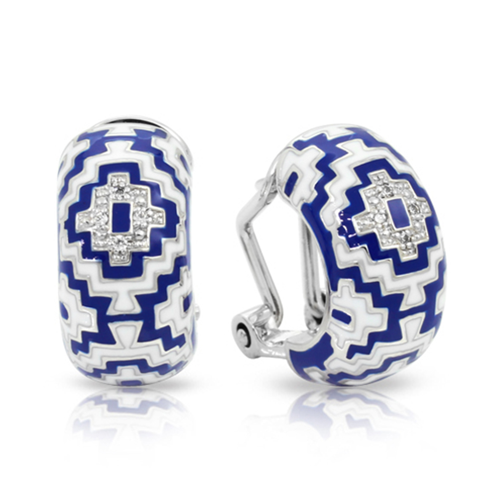 Aztec Collection In Sterling Silver Blue/White En_White /Cz Earring