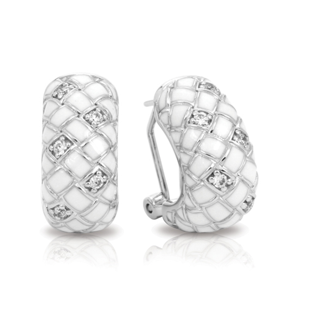 Harlequin Collection In Sterling Silver En_White /White _Cz Earring