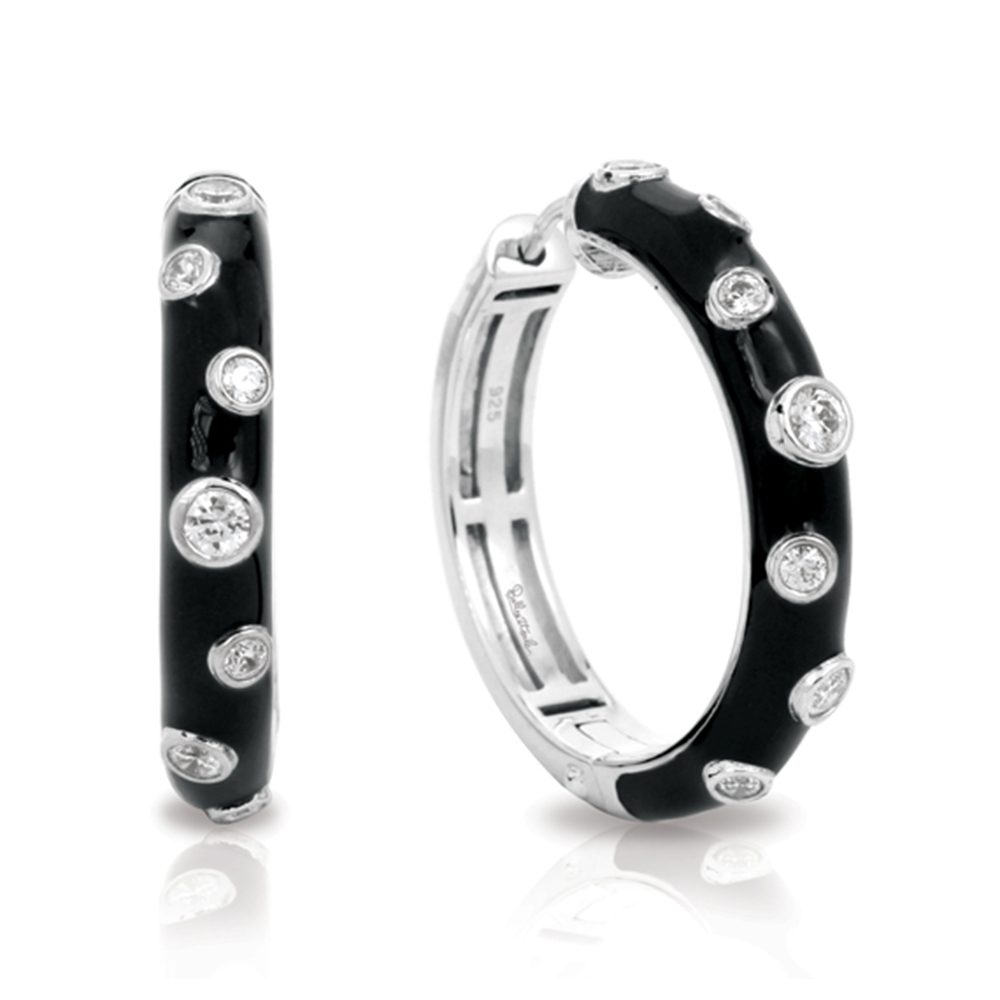 Glitter Collection In Sterling Silver En_Blk/Cz_White Earring