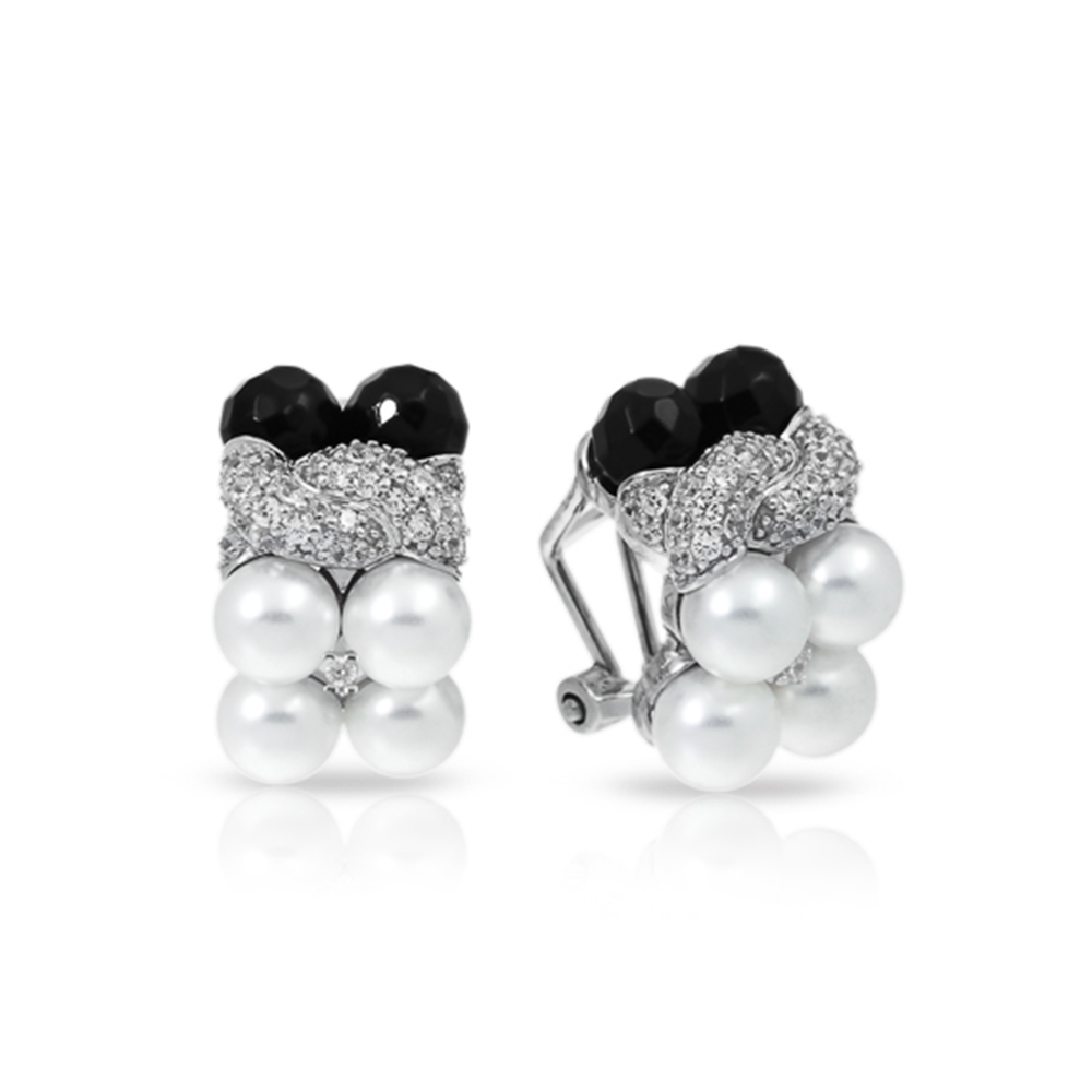 Prestige Collection In Sterling Silver Wht/ Pearl/Onyx/Wht/Cz Earring